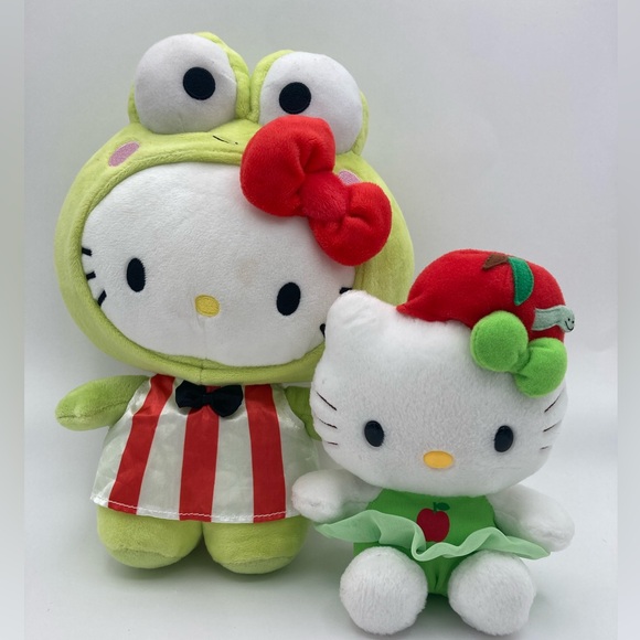 GUND Sanrio Hello Kitty Keroppi Plush Toy & Hello Kitty Red Apple Worm Plush - Picture 1 of 8